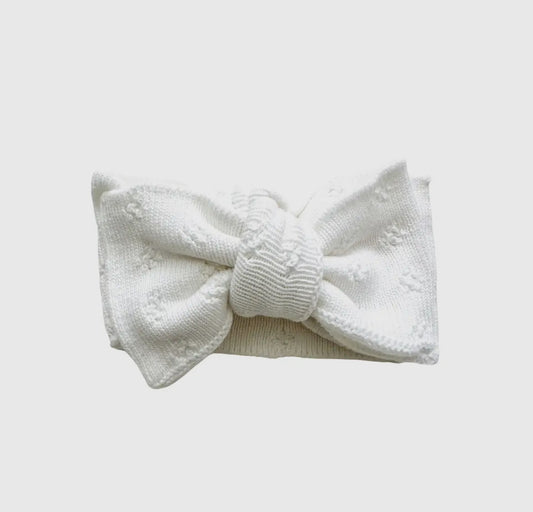 Oversized Bow Headband- White Pointelle Knit